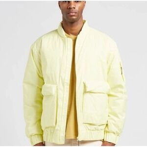 NWT Rains Sz X Fuse Bomber Puffer Jacket Coat Butter Yellow Straw $300